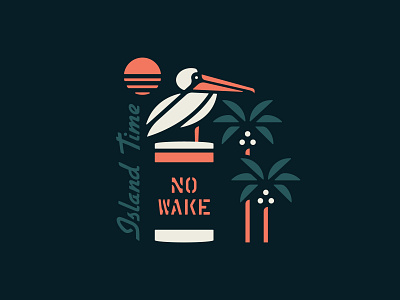No Wake Zone beach bird brand branding clean design flat graphic illustration illustrator island logo logo design palm palm trees sunset surf surfing typography vector