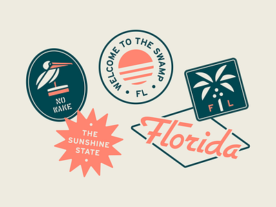 Welcome to the Swamp badge branding clean coastal design flat florida font illustration illustrator logo minimal sticker design sticker mule stickers sunset tropical typeface typography vector