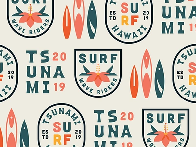 Surf Repeat Pattern badge badge logo badges beach branding clean design elegant flat floral flowers hawaii illustration island islands logo surf tropical vector waves