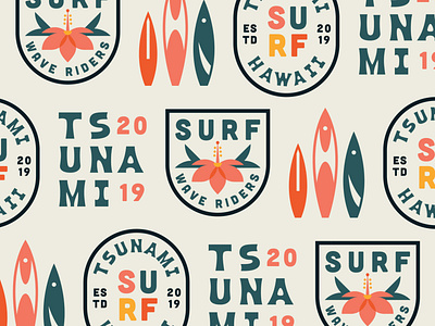 Surf Repeat Pattern badge badge logo badges beach branding clean design elegant flat floral flowers hawaii illustration island islands logo surf tropical vector waves