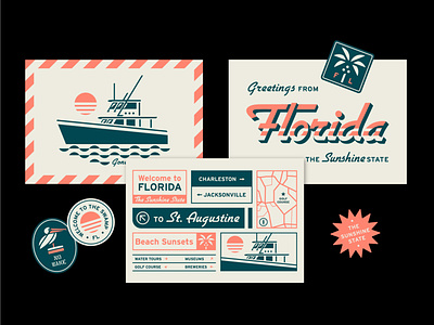 Florida Postcard Series clean design fishing flat florida illustration ocean postcard postcard design print design stickers tropical typography waves