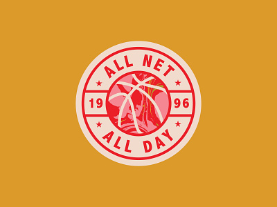 All Net, All Day basketball groovy hippie hippy retro sixties slam dunk texture typography vintage badge