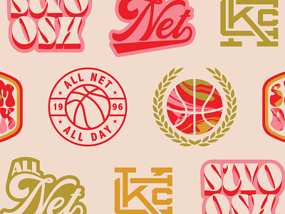 Basketball Branding Assets badge badge logo basketball bold branding groovy hippie hippy retro slam dunk texture vintage