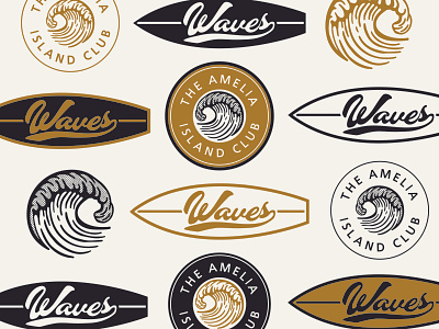 Waves – Concept 3 badge badge design beach black and white circle logo coaster halftone lockup logo logos retro sticker stickers surf surfing texture vintage wave waves