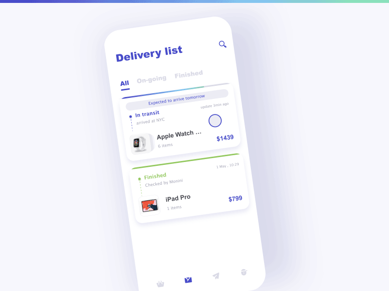 D008: Delivery List animation animation app clean delivery list design mobile phone ui ux