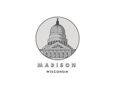 Madison Badge achromatic badge badge design badge hunting capitol capitol badge exercise greyscale illustration line art midwest vector wisconsin