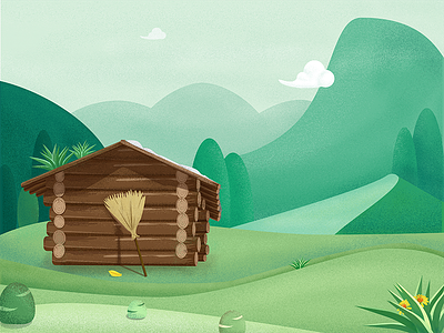 Landscape illustration hot pixel illustration scenery wooden house