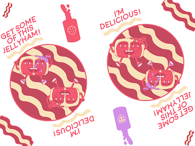 Delicious Jellyham bacon character design cute delicious design grape icon illustration jelly ham strawberry vector