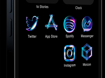 Glass icons for iPhone 3d app app store apple dark design glass gradient icons iconset instagram ios14 iphone messenger mobile premium render spotify twitter ui