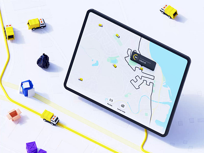 Reycycly - Waste Management iOS app 3d animation bin blender branding collect design fleet garbage management map motion navigation recycle tablet trash ui ux waste yellow