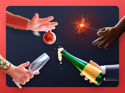 Happy Holidays 🥂🍾🎉🎄 2022 3d blender celebration champagne christmas christmas ball december family hands holidays illustration new years eve snow sparklers sweater xmas