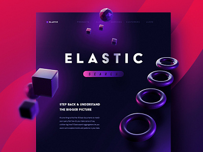 Elastic Search 3d abstract dark design gradients landing page light purple search ui