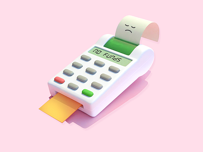 Sad Terminal - No Funds 3d bank blender card checkout credit error face illustration money no funds no money payment payout pink receipt sad terminal transaction