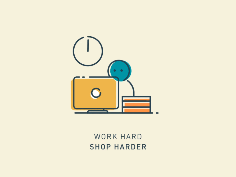 Icon Story Animation - Work Hard Shop Harder animation design flat design graphic design icon icon animation icon design motion motion animation motion graphic vector