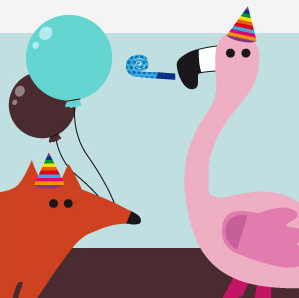 An illustration made for a shop's birthday animal balloon birthday floyd fox illustration illustrator orange pink vector