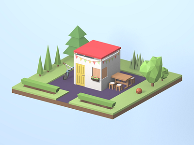 Kids house for playing 3d architecture blender buildings house isometric kids model render trees