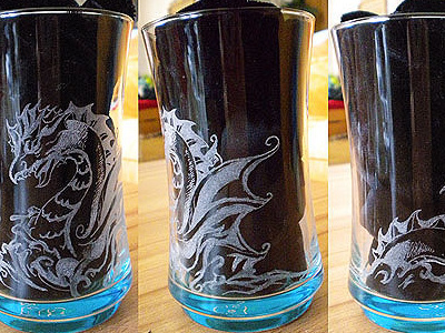 Seadragon engraved glass