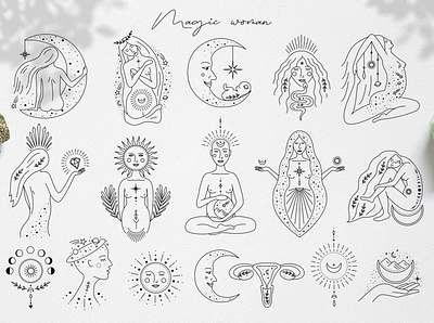 Magic woman branding feminine girl hand drawn icon illustration logo magic minimal vector woman