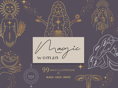 Magic woman branding feminine design hand drawn icon illustration magic woman minimal ui ux vector