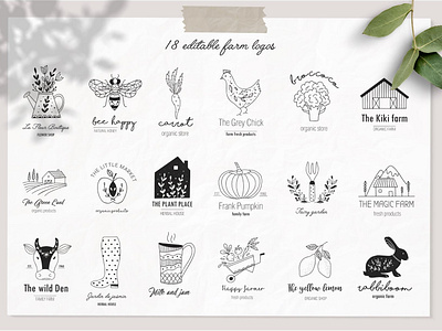 Farm love logos set agriculture branding design farm farming food gardening greenhouse hand drawn icon illustration logo minimal natural nature organic set template vector web