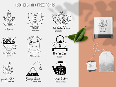 Tea logo set app branding company design greenhouse hand drawn house icon illustration logo minimal organic shop tea template ui vector web