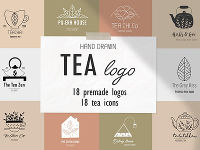 Tea logo set app branding hand drawn house icon illustration logo minimal shop tea template ui vector web