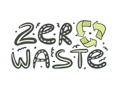 Zero Waste hand drawn icon illustration lettering minimal no plastic plastic recycling template vector zero waste