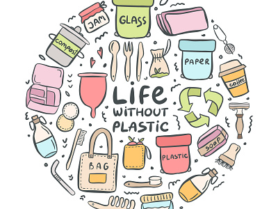Zero Waste hand drawn icon illustration minimal no plastic plastic bag recycling reusable reuse template vector zero waste