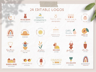 Bohemian logo set app bohema branding feminine logo hand drawn icon illustration logo minimal template ui vector web