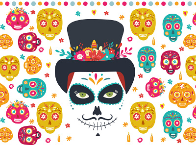 Day of the dead banner design dia de los muertos halloween hand drawn icon illustration invitation minimal skull template vector