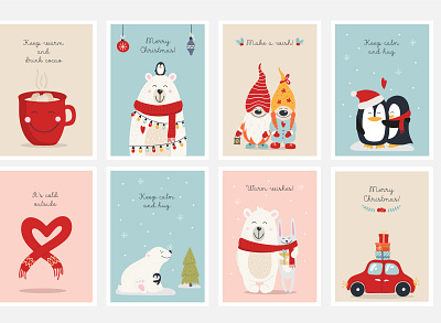 Christmas Cards animals christmas greeting card design hand drawn hugs illustration minimal template vector