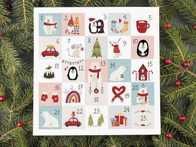 Christmas advent calendar advent calendar animals christmas hand drawn illustration minimal penguin polar bear template vector