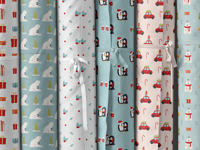 Christmas patterns animals car christmas christmas tree hand drawn illustration minimal packaging patterns penguin polar bear template textile vector wrapping paper