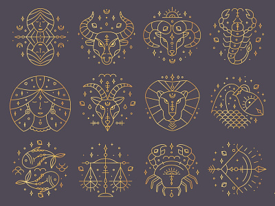 Zodiac Signs Gold astrology golden hand drawn horoscope illustration minimal template vector zodiac zodiac sign