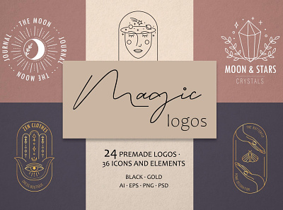 Magic logo astrology branding hand drawn icon illustration logo magic logo minimal mystery template vector web zodiac