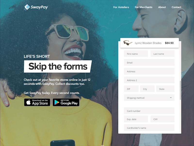 Skip the forms app application fingerprint form forms mobile payment swaypay