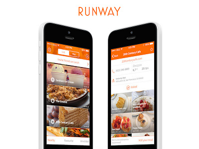 RUNWAY Design Concept app eating food foursquare ios meal mobile orange recommendation restaurant venue