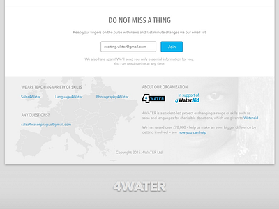 4WATER Footer + Newsletter 4water 50shades blue footer grey newsletter nonprofit water wateraid