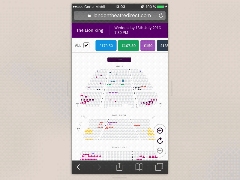 LTD Seating Plan Mobile animation framer gif map mobile plan price prototype safari seats theatre