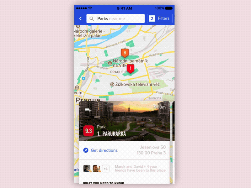 Rethinking of Foursquare map results animation app card foursquare framer interaction ios list map mobile prototype result