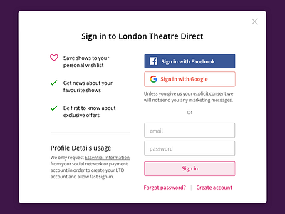 Sign in Modal window account e-commerce email gdpr login modal signin signup social