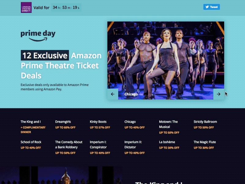 Amazon Prime Day - West End Theatre deals amazon counter dark discount ecommerce microsite offer prime primeday special theatre webflow