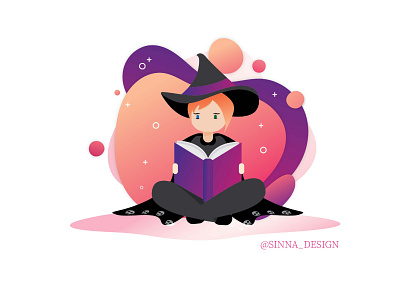 Witch Studying design gradient illustration vector