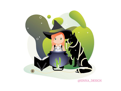 Witch and her assistant design dog gradient illustration vector witch witches