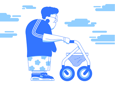 Hip Hip Granny walking with cart adidas blue boobs funny grandma grandmother granny illustration nike old sneakers