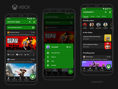 Xbox App Redesign android app concept debut design figma games gaming material design microsoft mobile ui ux xbox