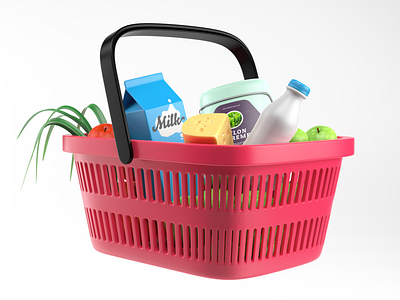 3D Illustration – basket full of goods 3d basket goods illustration modo product render v3