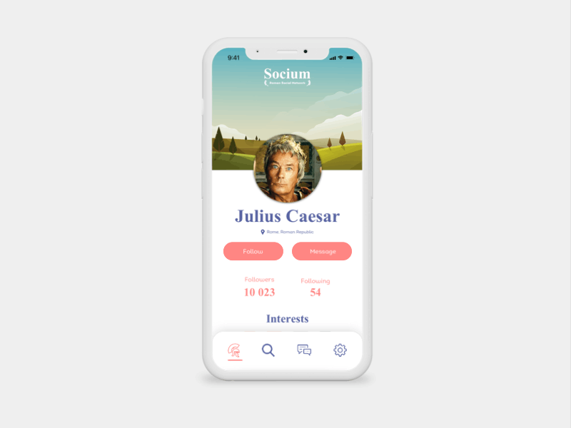 DailyUI #006 User profile - Socium, Roman social network app ave caesar dailyui 006 principle sketch ui ux