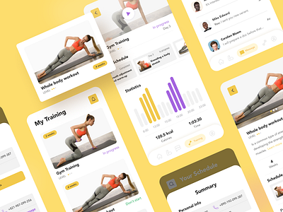 Fitness Mobile App app app design branding design fitness fitness app mobileapp sport sport app training trains uiux uxdesign yellow