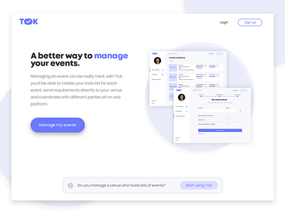 Event management platform landing page management sketch web